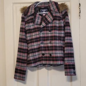 Pink Victoria's Secret Campus Plaid Wool Peacoat L